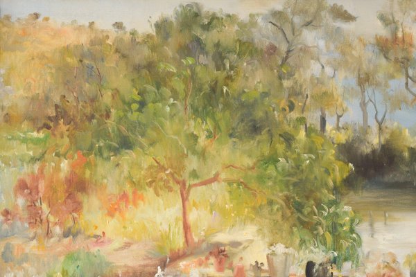 R. Saralid, Impressionist Summer Garden, 20th-Century, Oil on Canvas, Framed-AOI-1106726