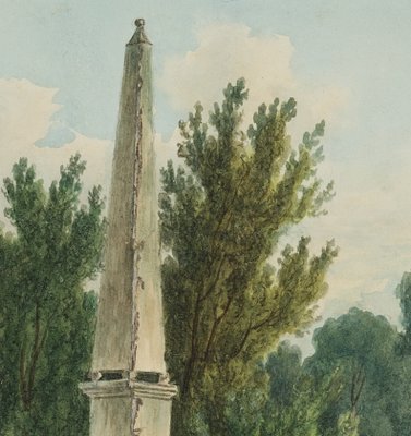 R. Viollette, Fountain with Obelisk in Park, 1829, Watercolor-OJR-1273278