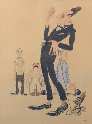 Raba, Bizarre Cartoon, 1926, Watercolor on Paper-AOI-1813080