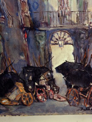 Raffaele Barscigliè, Naples Street Scene with Carriages, 1950s, Oil on Canvas-VHF-2018404