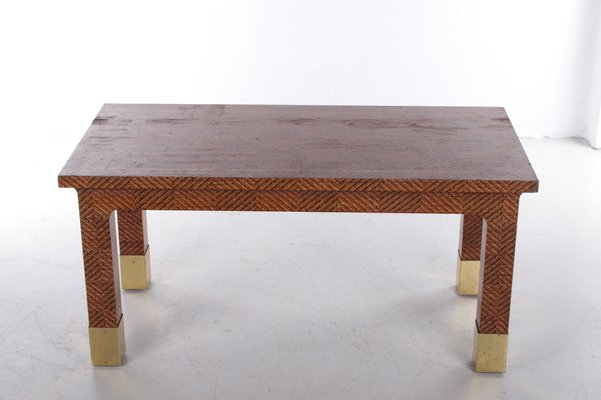 Raffia and Brass Rectangle Coffee Table from Harrison Van Horn,1970s-EZZ-1030561