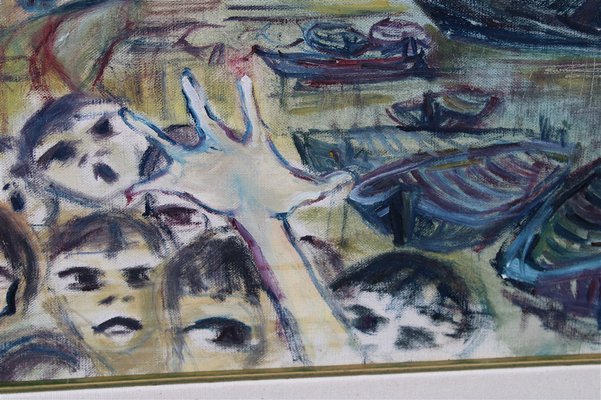 Rainer Kriester, Children of the Cove, 1960s, Italy, Oil on Canvas, Framed-EH-1279000