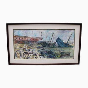 Rainer Kriester, Children of the Cove, 1960s, Italy, Oil on Canvas, Framed-EH-1279000