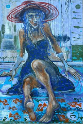 Ramaz Chantladze, Girl with Fishes, 2021, Oil on Canvas-CHG-2037470