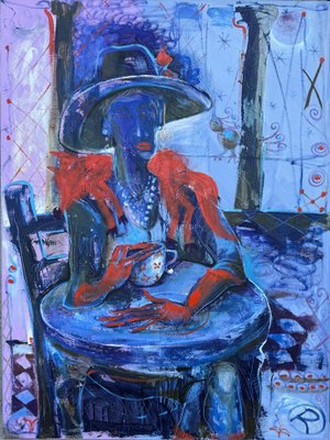 Ramaz Chantladze, Woman in a Cafe, 2021, Oil on Canvas-CHG-2037457