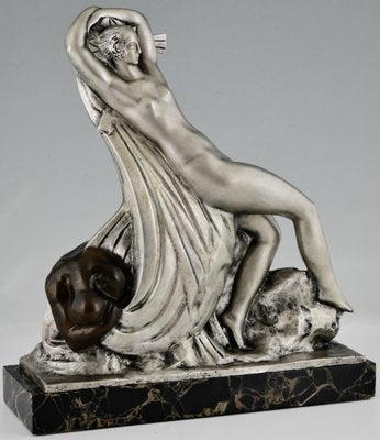 Raoul Lamourdedieu, Art Deco Dancing Nude and Kneeling Man, 1920, Bronze-KTN-1388719