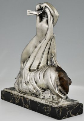 Raoul Lamourdedieu, Art Deco Dancing Nude and Kneeling Man, 1920, Bronze-KTN-1388719