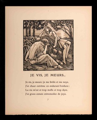 Raphael Drouart, Je Vis, Je Meurs, Original Woodcut Print, 20th-Century-ZCI-1194567