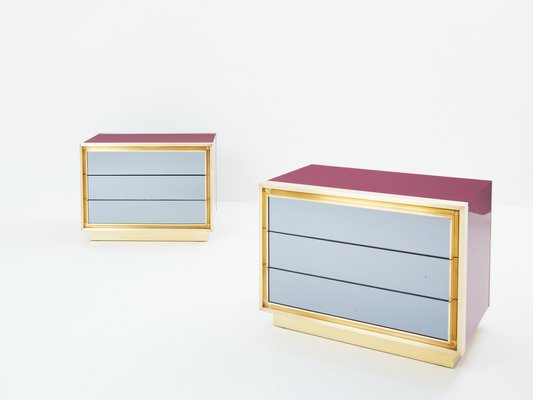 Raspberry Lacquer Brass Mirrored Nightstands from Maison Jansen, 1970s, Set of 2-YJA-1820199