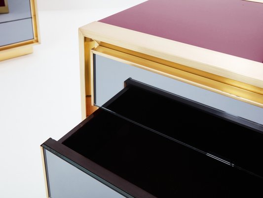 Raspberry Lacquer Brass Mirrored Nightstands from Maison Jansen, 1970s, Set of 2-YJA-1820199