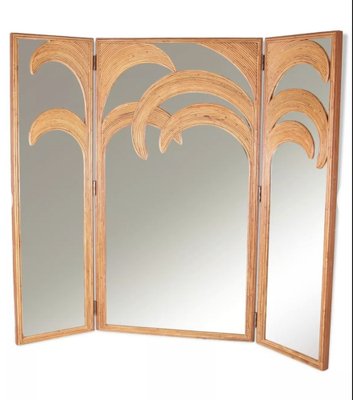 Rattan 3 Panel Folding Screen with Mirrors-DSC-1756876