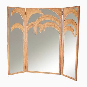 Rattan 3 Panel Folding Screen with Mirrors-DSC-1756876