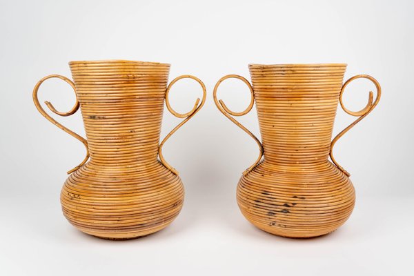 Rattan Amphorae or Vases from Vivai Del Sud, Italy, 1960s, Set of 2-LYQ-1288543