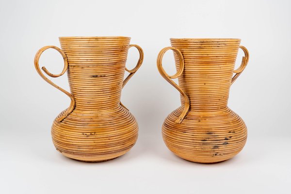 Rattan Amphorae or Vases from Vivai Del Sud, Italy, 1960s, Set of 2-LYQ-1288543