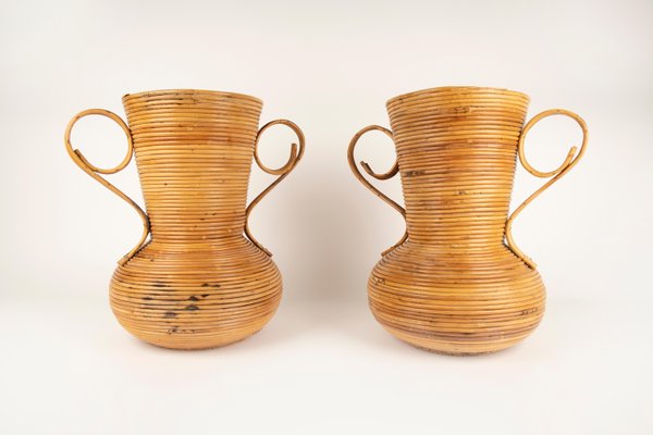 Rattan Amphorae or Vases from Vivai Del Sud, Italy, 1960s, Set of 2-LYQ-1288543