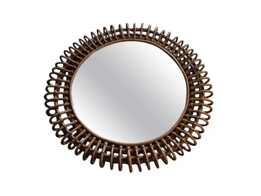 Rattan and Bamboo Round Wall Mirror by Franco Albini, 1960s-YF-1727653