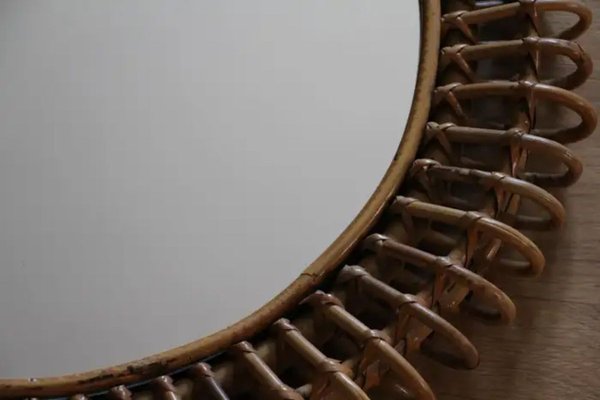 Rattan and Bamboo Round Wall Mirror by Franco Albini, 1960s-YF-1727653