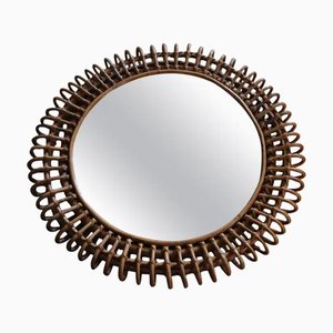 Rattan and Bamboo Round Wall Mirror by Franco Albini, 1960s-YF-1727653