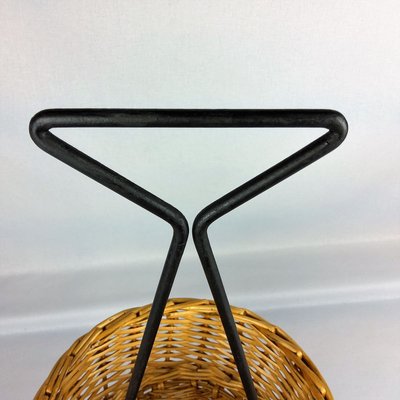 Rattan and Black Metal Magazine Rack, 1960s-YBU-777827