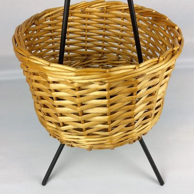 Rattan and Black Metal Magazine Rack, 1960s-YBU-777827