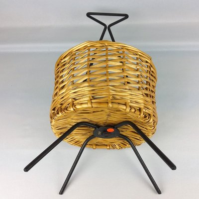 Rattan and Black Metal Magazine Rack, 1960s-YBU-777827