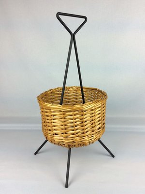 Rattan and Black Metal Magazine Rack, 1960s-YBU-777827