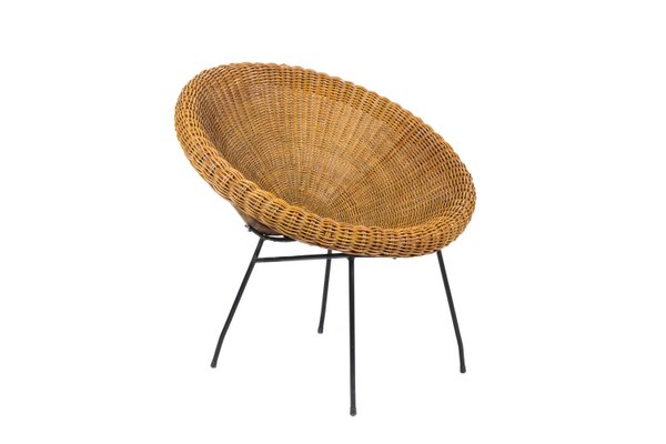 Rattan and Black Metal Sun Chairs, 1950s, Set of 2-CEJ-567133