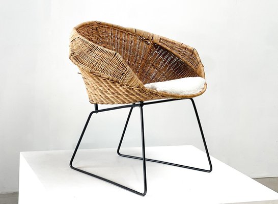 Rattan and Boucle Easy Chair, 1970s-XLH-1721385