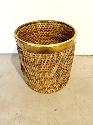 Rattan and Brass Jar Cover, 1970s-AT-1718568