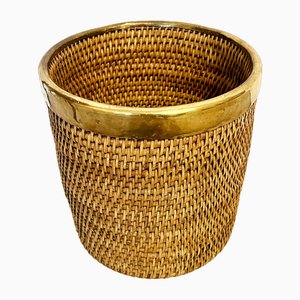 Rattan and Brass Jar Cover, 1970s-AT-1718568