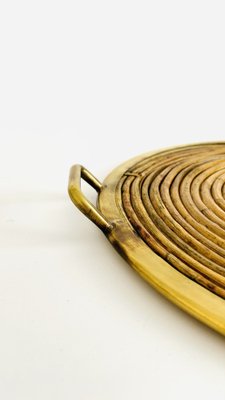 Rattan and Brass Table Service Set, Italy, 1970, Set of 4-INH-1757065