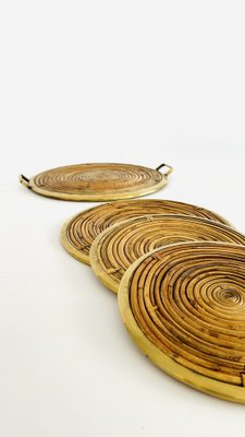 Rattan and Brass Table Service Set, Italy, 1970, Set of 4-INH-1757065