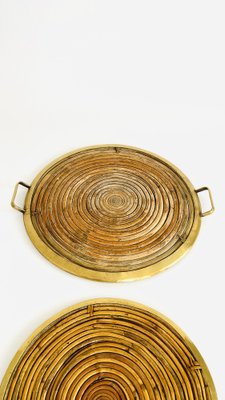 Rattan and Brass Table Service Set, Italy, 1970, Set of 4-INH-1757065