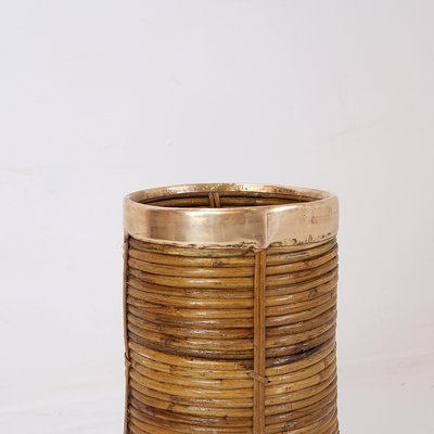 Rattan and Brass Umbrella Stand, 1970s-NYF-2018802