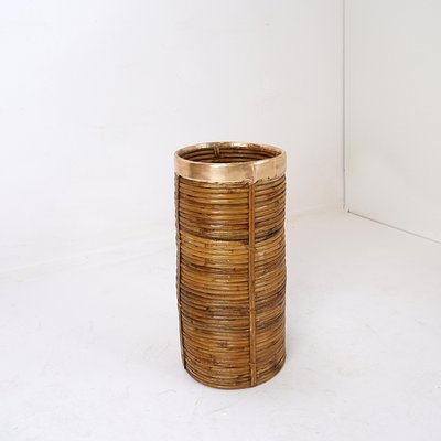 Rattan and Brass Umbrella Stand, 1970s-NYF-2018802