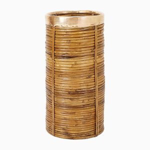 Rattan and Brass Umbrella Stand, 1970s-NYF-2018802