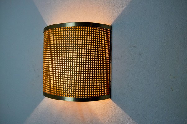 Rattan and Brass Wall Lamp, Italy, 1960s-EJE-1686627