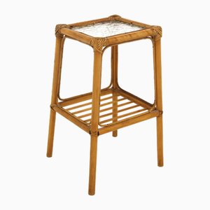 Rattan and Glass Pedestal, Sweden, 1970s-GEK-2043079