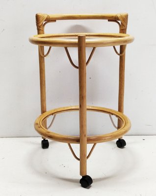 Rattan and Glass Serving Cart, 1970s-LCV-1405476