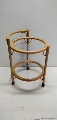 Rattan and Glass Serving Cart, 1970s-LCV-1405476