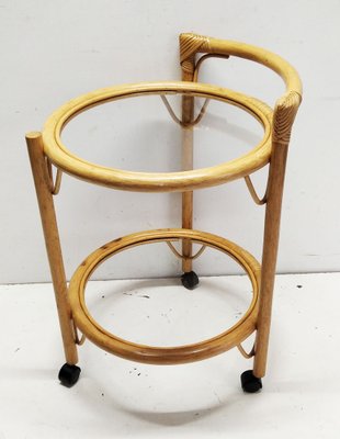 Rattan and Glass Serving Cart, 1970s-LCV-1405476