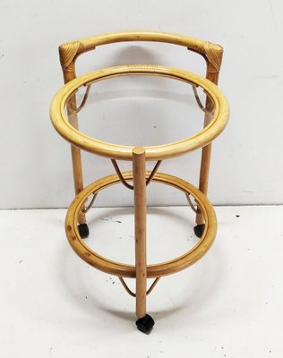 Rattan and Glass Serving Cart, 1970s-LCV-1405476