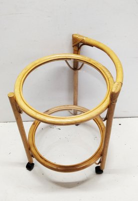 Rattan and Glass Serving Cart, 1970s-LCV-1405476