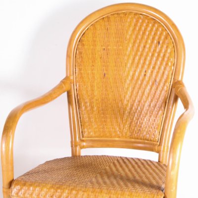 Rattan and Hand Woven Leather Armchairs, 1970s, Set of 2-DSC-2034842