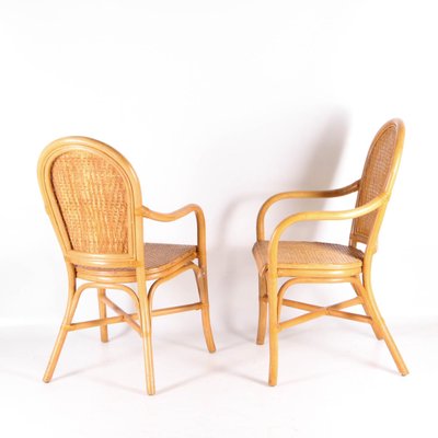 Rattan and Hand Woven Leather Armchairs, 1970s, Set of 2-DSC-2034842