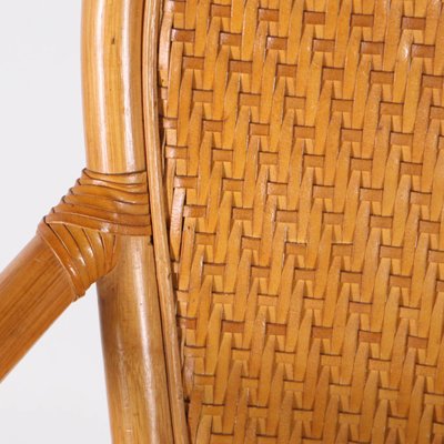 Rattan and Hand Woven Leather Armchairs, 1970s, Set of 2-DSC-2034842