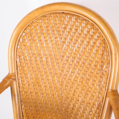 Rattan and Hand Woven Leather Armchairs, 1970s, Set of 2-DSC-2034842