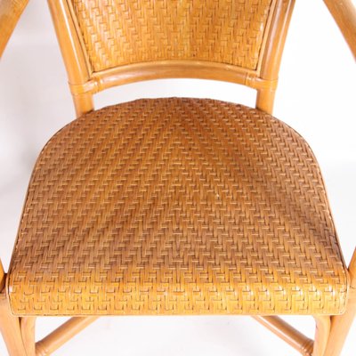 Rattan and Hand Woven Leather Armchairs, 1970s, Set of 2-DSC-2034842