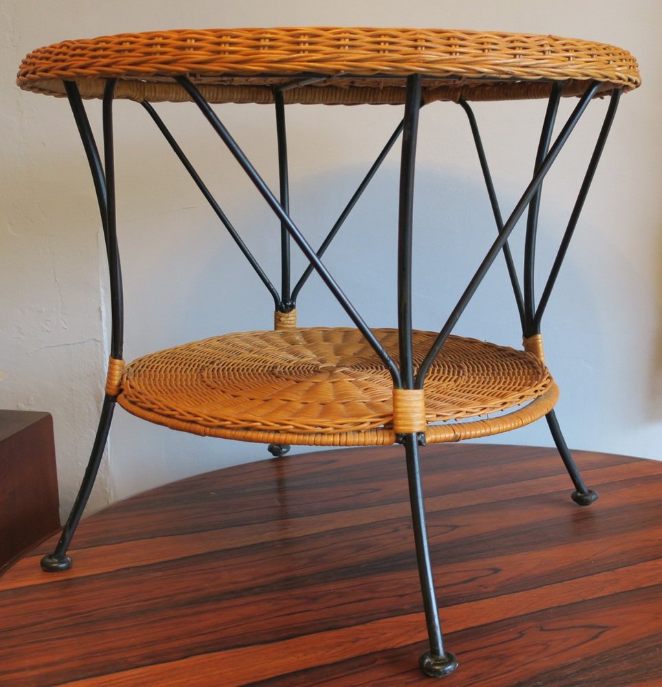 Rattan and Iron 2 Level Coffee Table, 1960s