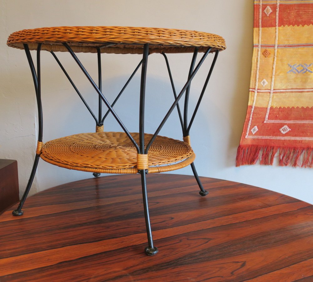 Rattan and Iron 2 Level Coffee Table, 1960s